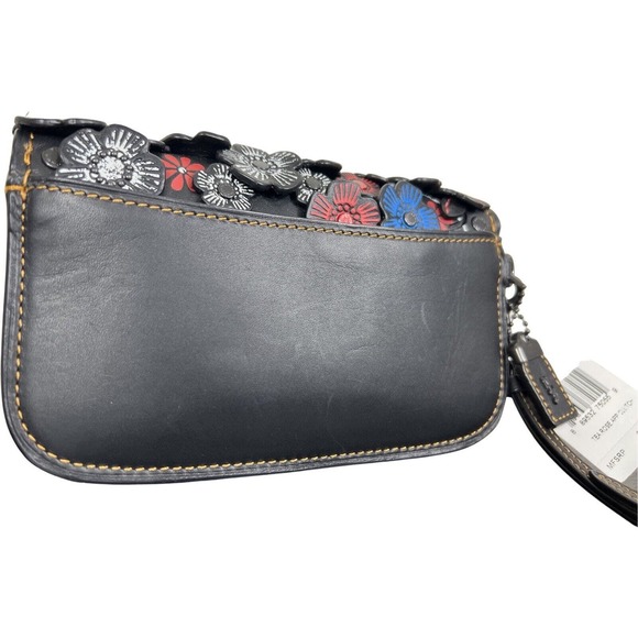 NWT Coach Tea Rose Leather Clutch Wristlet Black Red White Blue 58181 RARE!! - Picture 5 of 13